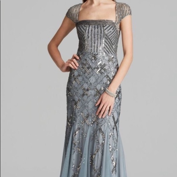 Adrianna Papell beaded capsleeve sweetheart neck long dress - Picture 6 of 16